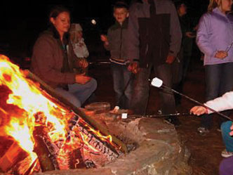 People sitting around a campfire